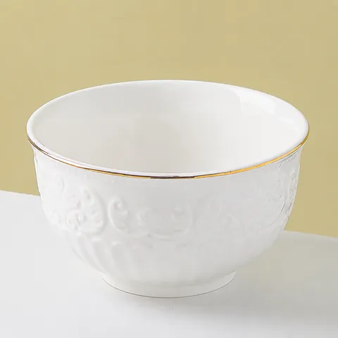 Lusso Leggero Nuova China di Osso Ciotola di Riso Bordo Dorato Ciotola di Zuppa in Ceramica Rilievo Stoviglie Cucina