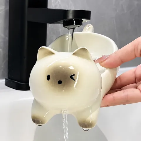 Portasapone in Ceramica Creativo con Design di Gatto Carino Supporto per Drenaggio Scatola per Sapone per Bagno Lavabo Arredamento
