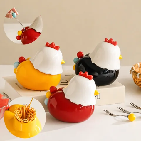 Cute Little Chick Ceramic Fruit Fork Storage Jar Toothpick Holder Set With Stainless Steel Fruit Forks Home Kitchen Decor