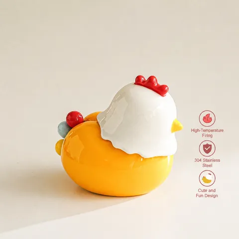 Cute Little Chick Ceramic Fruit Fork Storage Jar Toothpick Holder Set With Stainless Steel Fruit Forks Home Kitchen Decor
