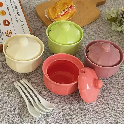 Pot à Épices Macaron en Céramique Pot de Rangement de Cuisine Ménage Sans Cuillère Conteneur de Nourriture