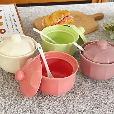 Pot à Épices Macaron en Céramique Pot de Rangement de Cuisine Ménage Sans Cuillère Conteneur de Nourriture