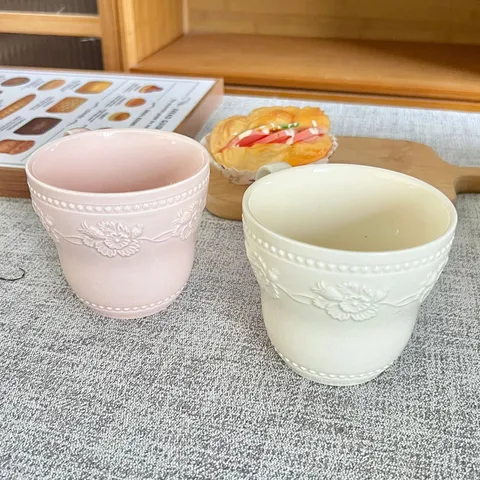 Tazza da Caffè in Ceramica con Rilievo di Fragola Ins Carino Rosa Crema Tazza d'Acqua con Manico Tazza di Latte Vintage per Ufficio Casa Cucina