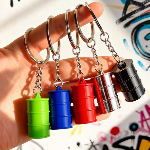 Creative Zinc Alloy Oil Barrel Keychain Pendant Minimalist Industrial Style Gas Tank Model Key Ring Fashion Accessory For Men Women Gift