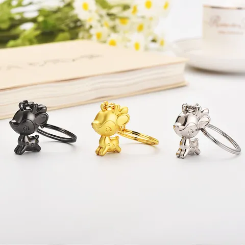 Creative Cartoon 3D Cute Deer Keychain Metal Zinc Alloy Electroplated Animals Pendant Keyring For Car Bag Charm Gift Unisex