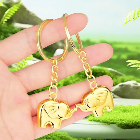 Creative Golden Elephant Metal Keychain Polished Zinc Alloy Little Elephant Pendant For Car Keys Bag Decoration Gift Souvenir