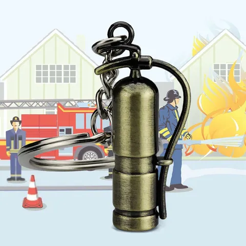 Mini Fire Extinguisher Keychain Zinc Alloy Retro Firefighter Gift Creative Metal Key Ring For Men Women Decoration