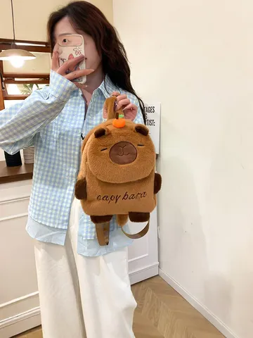 Cute Capybara Plush Backpack For Children Students Casual Soft Animal School Bag Outdoor Handbag Cartoon Kids Gift