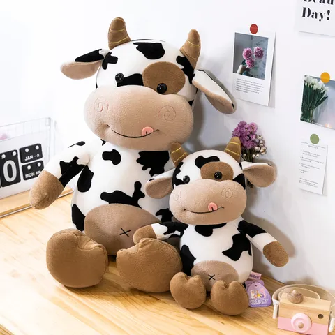 Carino Peluche Mucca da Latte Bambola Animale in Peluche Cartoon Morbido Cotone Piumino Cuscino Regalo di Compleanno per Bambini Decorazione Casa