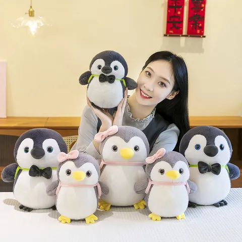Süßes Pinguin Plüschtier Paar Mit Schleife Rucksack Weiche Kuscheltier Puppe Geburtstag Geschenk Für Kinder