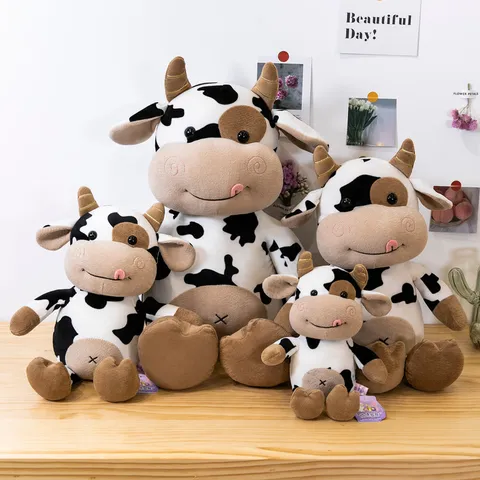Carino Peluche Mucca da Latte Bambola Animale in Peluche Cartoon Morbido Cotone Piumino Cuscino Regalo di Compleanno per Bambini Decorazione Casa