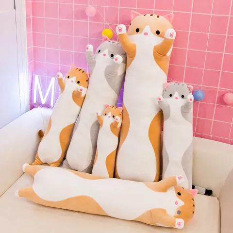 Long Cat Plush Toy Cute Stuffed Animal Kitten Pillow Soft Sleep Doll Cuddly Companion For Kids And Adults Home Decor