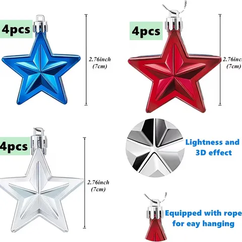 Onafhankelijkheidsdag 3D Ster Ornamenten Set Rood Wit Blauw Metallic Ster Hangende Decoraties Voor Kerstmis Vakantie Feest Decoratie