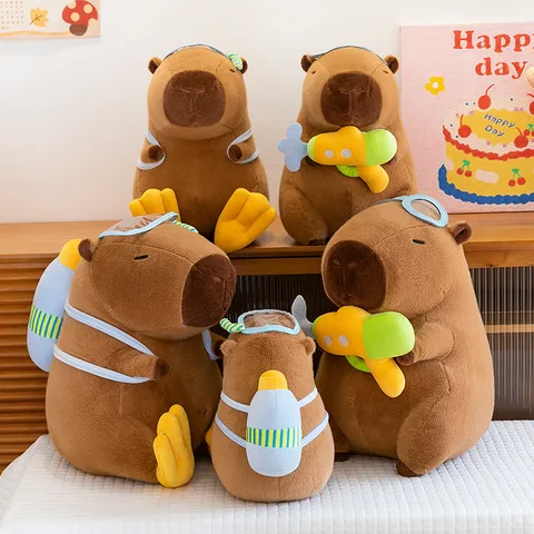 Cute Capybara Plush Toy Stuffed Animal Doll With Water Gun And Diving Gear Soft Pillow Kids Birthday Gift