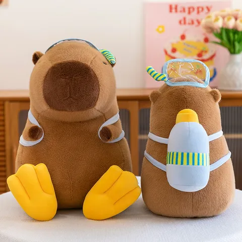 Cute Capybara Plush Toy Stuffed Animal Doll With Water Gun And Diving Gear Soft Pillow Kids Birthday Gift