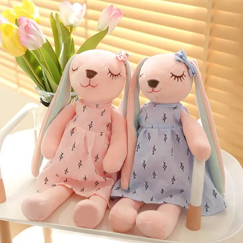 Cute Long Ear Rabbit Plush Toy Stuffed Animal Soft Bunny Doll With Floral Dress Soothing Pillow Kids Birthday Gift