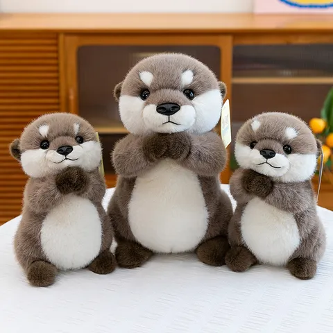 Cute Simulation Otter Plush Toy Stuffed Animal Doll With Magnetic Design Soft Short Plush Cartoon Kid Birthday Gift