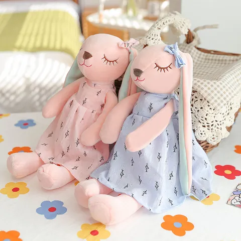 Simpatico Coniglio con Orecchie Lunghe Peluche Animale Imbottito Morbido Peluche Corto Bambola Bambini Sonno Cuscino Lenitivo Regalo di Compleanno per Ragazza
