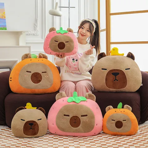 Cute Capybara Plush Toy Stuffed Animal Soft Pillow Doll Kawaii Fruit Hat Duck Decor Cushion Birthday Gift For Kids Girls
