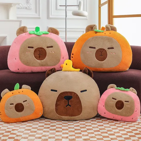 Cute Capybara Plush Toy Stuffed Animal Soft Pillow Doll Kawaii Fruit Hat Duck Decor Cushion Birthday Gift For Kids Girls