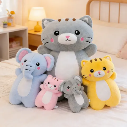 Cute Cartoon Animal Cat Elephant Plush Toy Stuffed Animal Soft Pillow Kids Soothing Doll Companion Home Decor