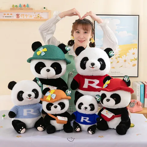 Cute Giant Panda Plush Toy Stuffed Animal With Knit Hoodie And Crossbody Bag Soft Cartoon Doll Kids Birthday Gift