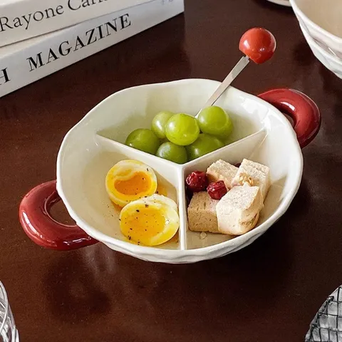 Fruttiera Divisa in Ceramica Salotto Tavolino da Caffè Piatto per Snack Minimalista Sottosmalto Multigriglia Doppia Orecchia Stoviglie