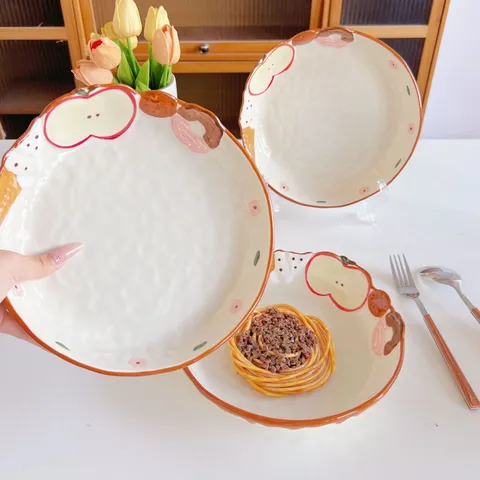 Ciotola Piatto Insalata Pasta Dessert Cartone Animato Fragola Ceramica Dipinta a Mano Cucina