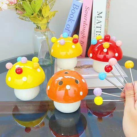 Joli Ensemble de Fourchettes à Fruits Champignon en Céramique Avec Pot de Rangement Fourchettes à Dessert en Acier Inoxydable Vaisselle Décoration de Cuisine