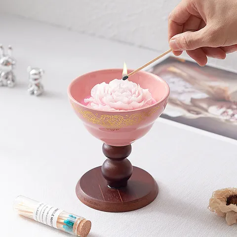 Vela Aromática Floral Creativa Taza De Cerámica Con Base De Madera Vela De Aromaterapia Sin Humo Caja De Regalo Decoración Del Hogar