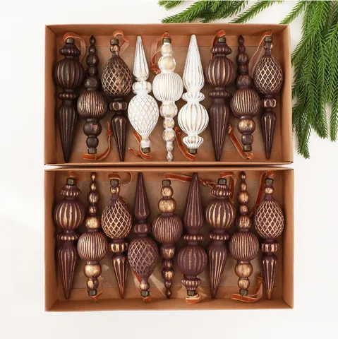 Vintage Christmas Tree Ornaments Set Conical Finial Pendants Plastic Electroplated Retro Christmas Balls For Holiday Party Decor