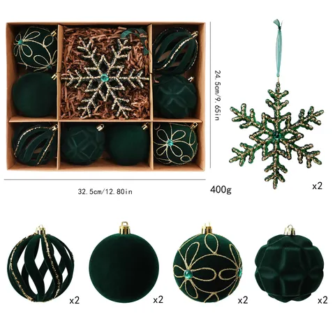 Luxury Flocked Velvet Christmas Balls Ornaments Set Painted Rhinestone Snowflake Christmas Tree Hanging Pendant Baubles For Holiday Home Party Decoration Decor