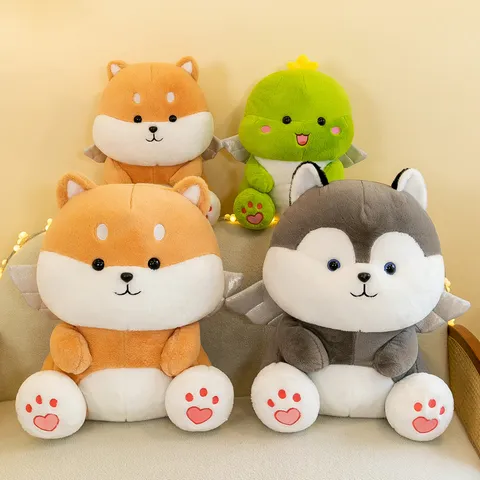 Carino Shiba Inu Husky Dinosauro Peluche Morbido Animale Imbottito Cucciolo Cartone Animato Cuscino Compagno Regalo Per Bambini Ragazze
