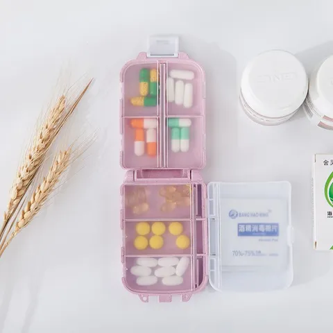 Portable Three Layer Pill Box 8 Grid Medication Organizer Wheat Straw Storage Box