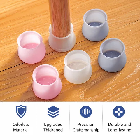 Protège-Pieds de Chaise en Silicone Rond Carré Protections de Sol pour Meubles Antidérapant Embouts de Pieds de Table Patins Silencieux