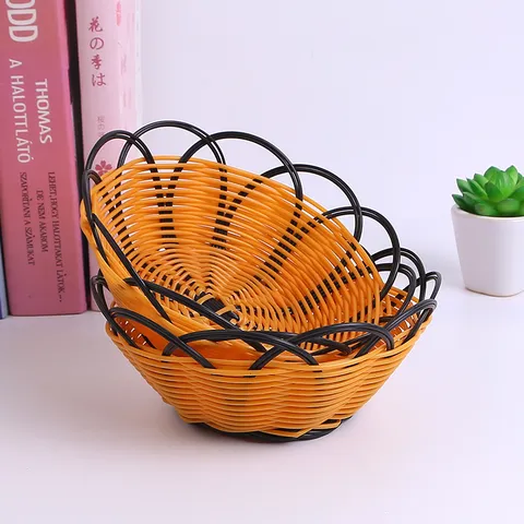 Imitation Rattan Plastic Fruit Basket Creative Living Room KTV Snack Basket Household Desktop Storage Basket Fruit Plate