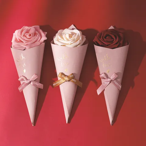 Creative Ice Cream Cone Candy Box European Style Wedding Flower Paper Packaging Box Ribbon Gift Box Party Decor