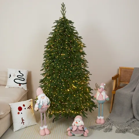 Grande Albero di Natale Artificiale in PE Stile Larice Abete Con Luce LED Calda Supporto in Metallo per Decorazione Festa in Casa