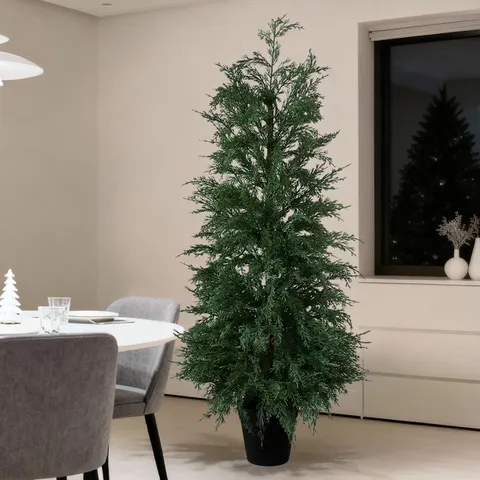 Artificial Thuja Christmas Tree Bonsai Ornament Realistic Faux Cypress Potted Plant For Home Office Indoor Outdoor Winter Holiday Festival Decoration