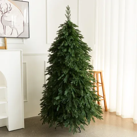 Grande Albero di Natale Artificiale in PE Stile Larice Abete Con Luce LED Calda Supporto in Metallo per Decorazione Festa in Casa