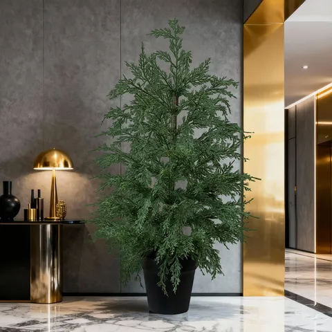 Artificial Thuja Christmas Tree Bonsai Ornament Realistic Faux Cypress Potted Plant For Home Office Indoor Outdoor Winter Holiday Festival Decoration