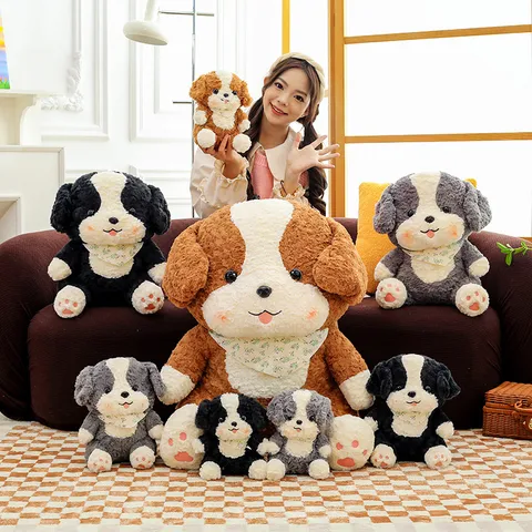 Cute Border Collie Plush Toy Soft Stuffed Animal Puppy Doll With Scarf Kids Birthday Gift Home Decor
