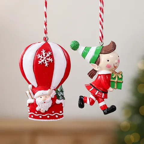 Resin Christmas Ornaments Hanging Decoration DIY Christmas Tree Decor Santa Claus Hot Air Balloon Gingerbread Man Candy Cane Bear Figurines