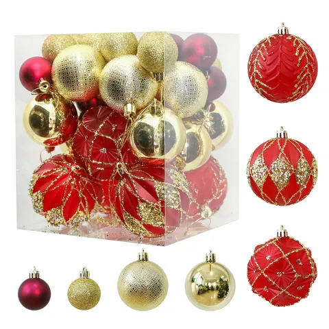 Assorted Christmas Ball Ornaments Set Electroplated Plastic Tree Hanging Decorations Glitter Matte Festive Window Pendant