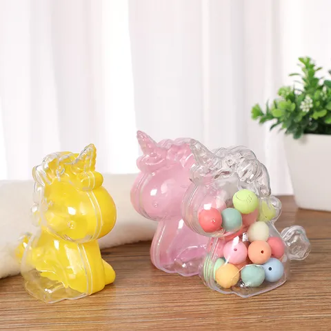 Europäisch Kreativ Transparent Kunststoff Einhorn Bonbonbox Süßes Tier Aufbewahrungsbehälter Für Hochzeit Party Kinder Spielzeug Geschenk