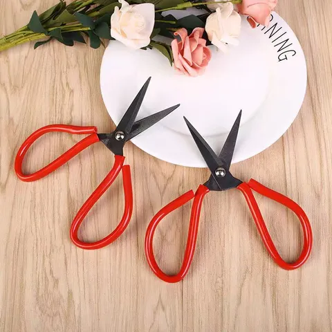 Household Craft Scissors 45# Steel Sharp Tip Paper Cutting Scissors Red Handle Student Manual Art Scissors