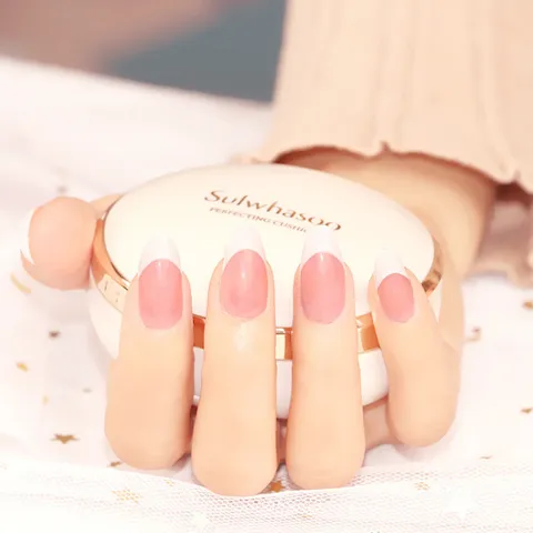 Unghie Finte Francesi Corte Ovali Punte Per Nail Art Base Nuda Bordo Bianco Unghie Finte In Acrilico Riutilizzabili Per Donne
