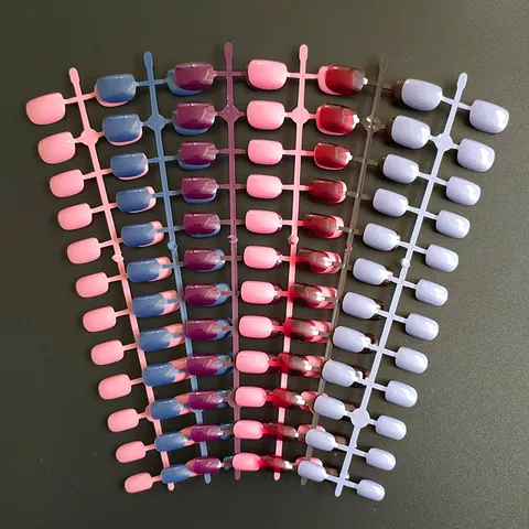 Short Square Round False Nail Pieces Press On Nails Solid Color Acrylic Fake Nails Art Manicure Tips Set For Women