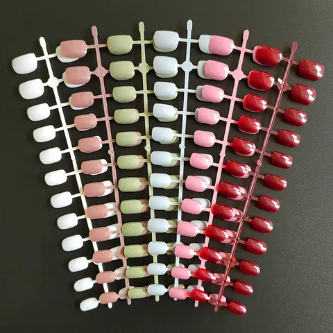 Short Square Round False Nail Pieces Press On Nails Solid Color Acrylic Fake Nails Art Manicure Tips Set For Women