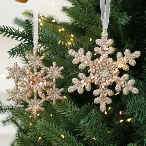 Champagne Gold Christmas Ornaments Glitter Sequin Reindeer Snowflake Angel Pumpkin Carriage Hanging Decor For Christmas Tree Party Home